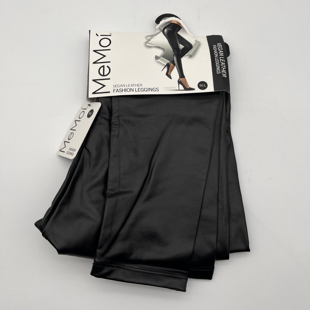 MeMoi Fashion Leggings Womens M/L Black Vegan Leather MJF02580 Slimming Stretch